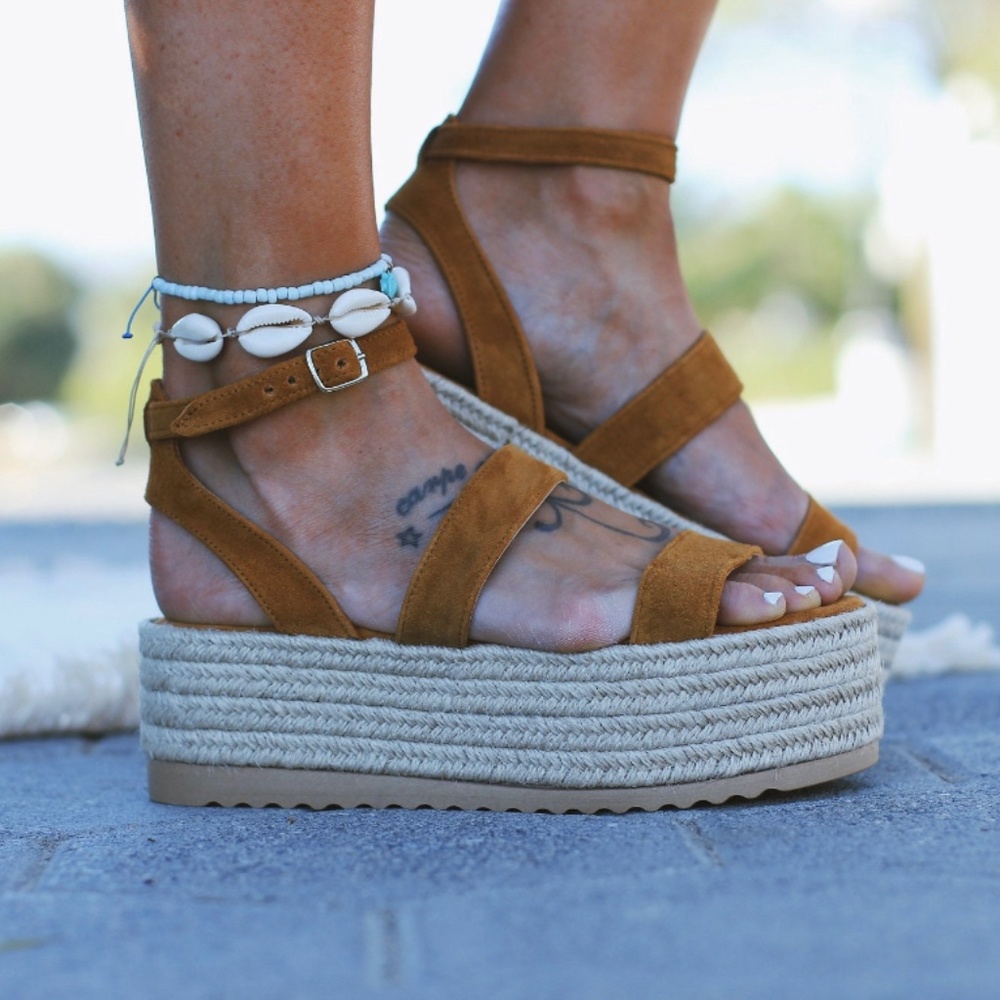 ARTEMISIA Platform heeled leather suede sandals, wedge